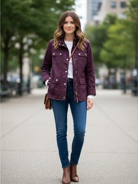 J. Crew Plum Utility Jacket with Gold-Tone Hardware